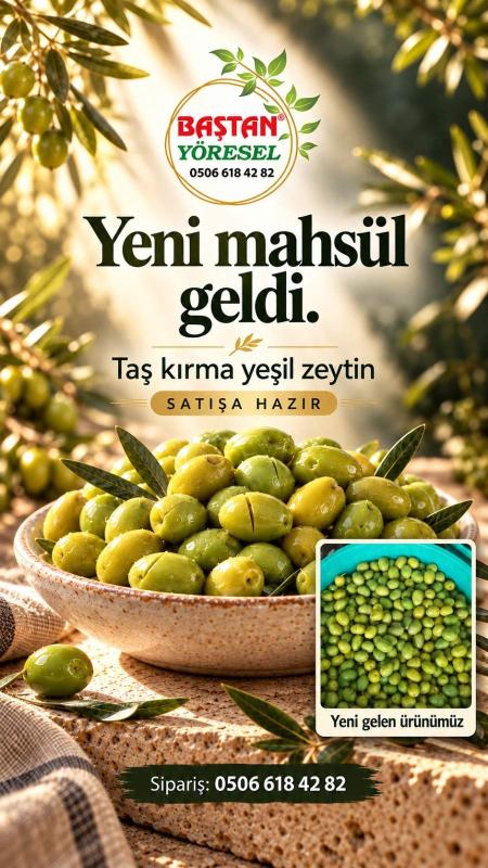 Baştan Yöresel 2kg Yeni Mahsül Taş Kırma Doğal Ev Yapımı Yeşil Zeytin ürün görüntüsü