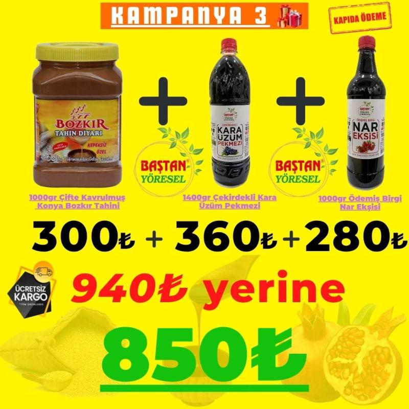 Baştan Yöresel Kampanya 3 - Tahin, Karaüzüm Pekmezi ve Nar Ekşisi Paketi ürün görüntüsü