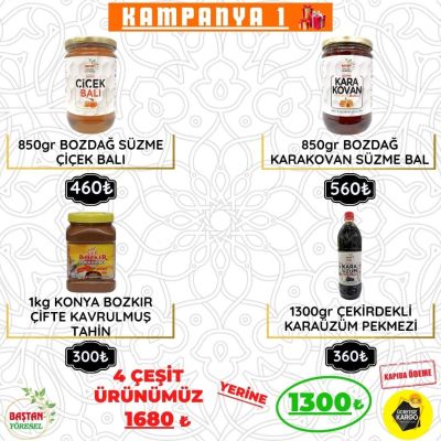 Kampanya 1 - Çiçek Balı, Karakovan Bal, Tahin ve Karaüzüm Pekmezi Paketi