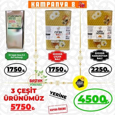 Kampanya 8 - 5lt Zeytinyağı, 5kg Çiçek Balı ve 5kg Karakovan Balı Paketi