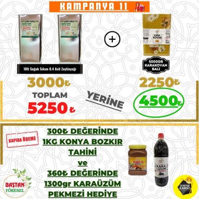 Kampanya 11 - 10lt Zeytinyağı ve 5kg Karakovan Balı, Tahin ve Pekmez Hediyeli