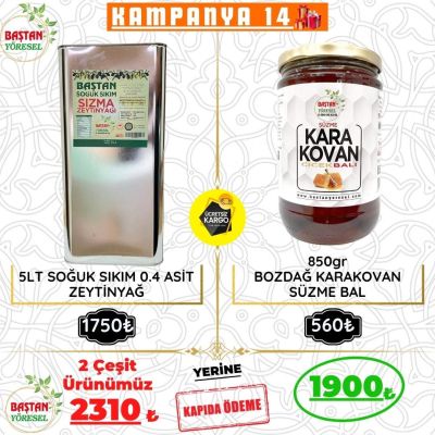 Kampanya 14 - 5lt Soğuk Sıkım 0,4 Asit Sızma Zeytinyağı ve 850gr Karakovan Süzme Balı (Sürpriz Hediyeli ‼️)