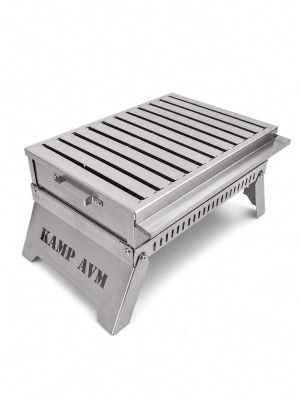 KampAVM Standart Boy Katlanabilir Paslanmaz Çelik Mangal 25 × 36 cm – Taşıma Çantalı